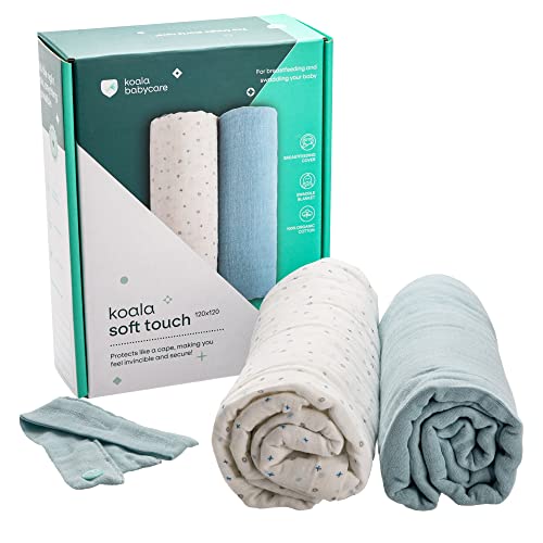 KOALA BABYCARE - Muselinas bebé algodão 120 x 120 - pacote com 2 unidades - muselinas grandes de algodão e como arrulho para recém-nascidos bebés