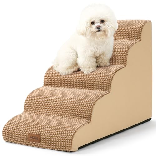 COZY KISS Escada para cães pequenos, escadas para animais de estimação de espuma para cama e sofá, ampa para gatos com capa lavável e fundo antiderrapante, leve, 40 x 84 x 57 cm, 5 pelos, castanho