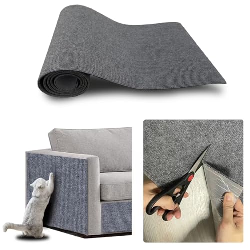 JSUDQR Tapete raspador para gatos adesivo 40 x 200 cm cinzento claro raspador para gatos sofá para sofás, móveis e tapetes