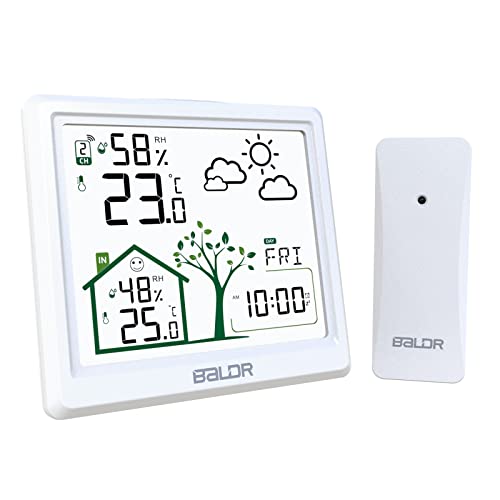 LEVIPE Estação meteorológica sem fios, termómetro higrómetro barómetro interior exterior com sensor LED retroiluminação ecrã relógio digital alarme e Snooze ecrã hora data dia branco