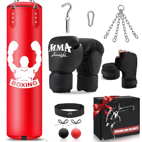 YORWHIN Saco de boxe pendente, equipamento de treino de boxe com saco de boxe sem enchimento de 120 cm, bola de reflexos, luvas de MMA, pulseira, conjunto de boxe para karatê kickboxing muay thai