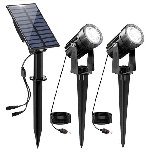 NATPOW Luzes solares LED para exterior e jardim, LED holofote solar candeeiros solares para jardim ao ar livre, IP65 impermeável, 2 níveis de brilho iluminação para árvores, pátio, caminhos (6000 K)