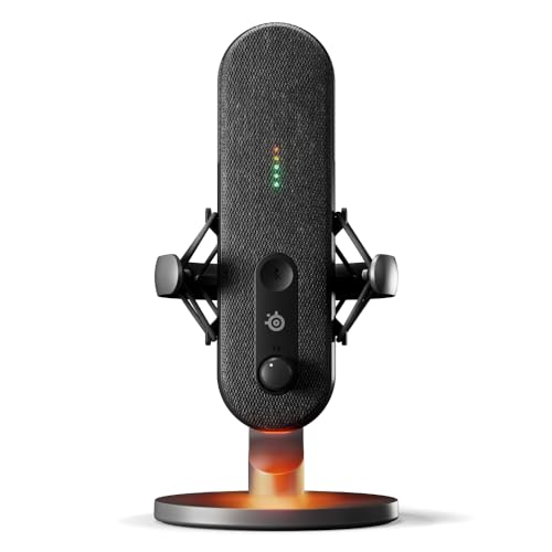 SteelSeries Alias micro USB para PC - cápsula 3 vezes maior para jogar, streaming e podcast, cancelamento de ruído via IA - controlo de silêncio e volume por LED, suporte antivibrações
