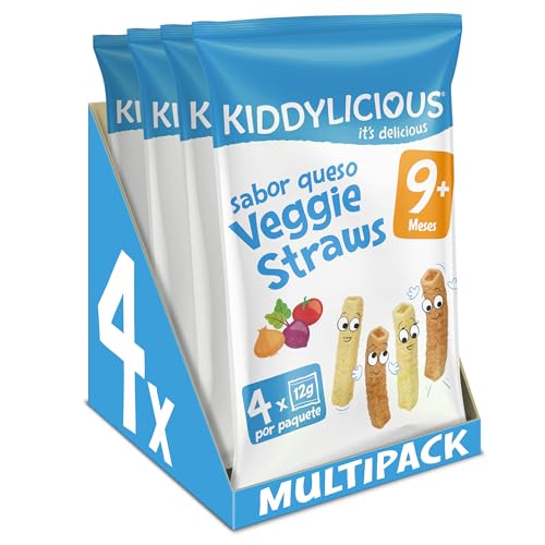 Kiddylicious Cheesy Straws | Snacks deliciosos para bebés | adequado a partir de 9 meses, 4 pacotes de 48 g (4 sacos de 12 g por pacote), 192 g