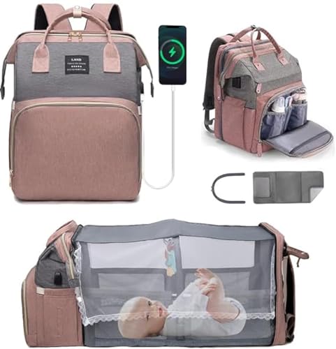 YUDOXN Mochilas de fraldas para bebé, berço portátil para bebés e crianças, dobrável, organizador de mochila multifuncional para fraldas de berço com trocador de fraldas