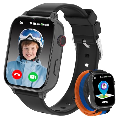 Relógio inteligente para crianças GPS e chamadas, 4G Smartwatch meninos meninas com telefone, SOS, bate-papo de voz, videochamada, modo de classe, câmera, podómetro, relógio chamadas meninos menina