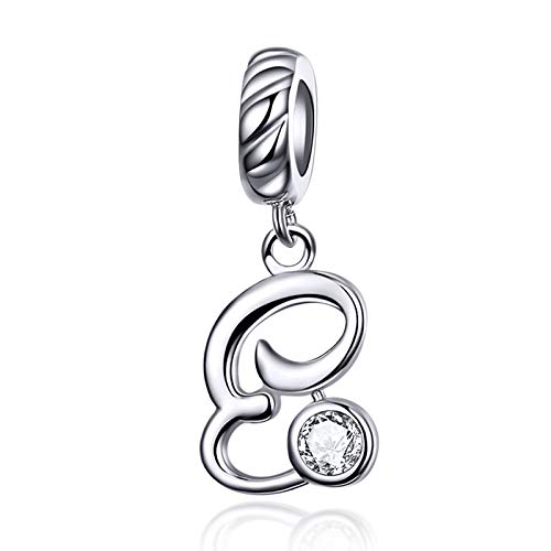 LaMenars Letras pendentes de alfabeto A-Z contas encantos originais prata de lei 925 com zircônia cúbica para Pandora e Europeu pulseiras braceletes colares para mulher