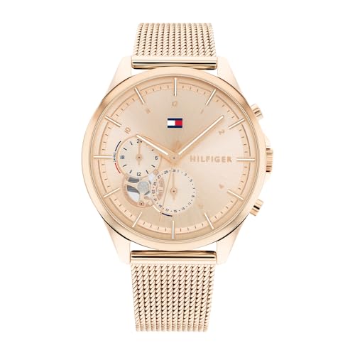 Tommy Hilfiger Reloj Analógico de Cuarzo Multifunción para Mujer con Correa de Acero Inoxidable