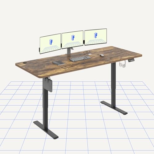 FLEXISPOT Mesa elevável com placa 200 x 80 mesa ajustável elétrica Standing Desk, mesa elevável secretária regulável altura com 4 controlo com memória/gancho/porta-garrafas (castanho)