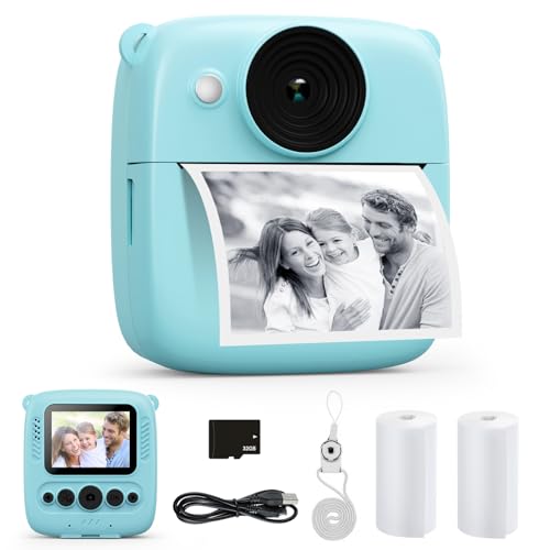 CalineGam Câmara com fotos infantis instantâneas, 2,0 polegadas 1080P câmara de fotos instantânea com cartão de 32 GB e papel fotográfico, presentes para meninos e meninas de 3 4 5 6 7 8 9 10 Anos