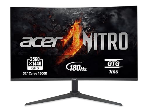 Acer Nitro XZ320QU S3 Monitor Gaming de 31,5" WQHD 180 Hz (80 cm, 2560x1440, 16:9, 250 Nits, tempo de resposta 1ms VRB, AMD FreeSync, 2xHDMI 2.0/1xD. P 1.4) Monitor PC Gaming, preto