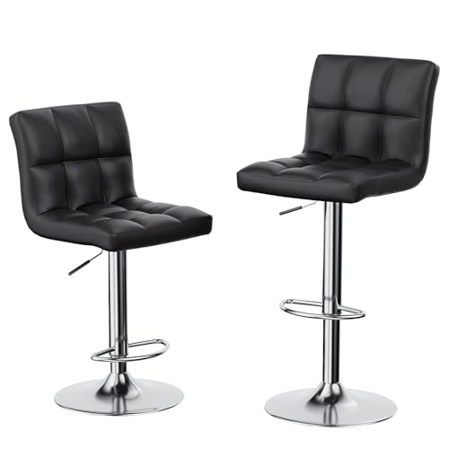 bigzzia Banqueta de bar conjunto de 2, tamboretes altos de cozinha, couro sintético cadeira de bar regulável em altura com encosto e apoio para os pés, giratório a 360°, para cozinha, balcão, bar,