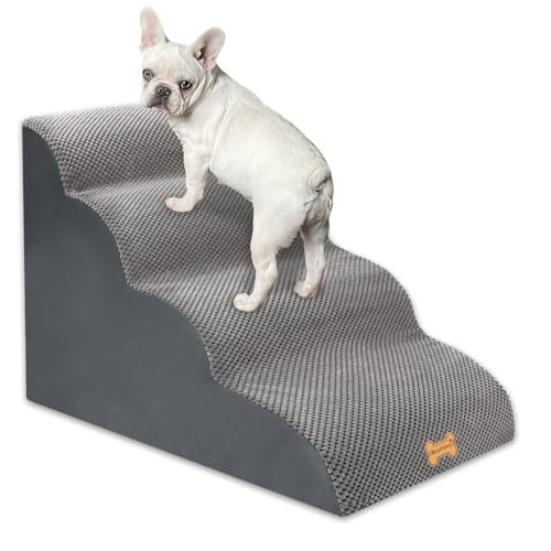 Nepfaivy Escada grande para cães - Rampa antiderrapante, 4 etapas com cobertura removível para subir na cama