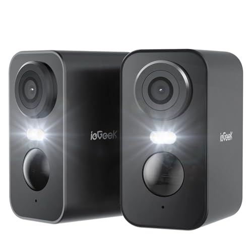 ieGeek 2 K Câmara de vigilância WiFi exterior/interior sem cabos, câmara de vigilância com bateria recarregável, visão noturna colorida de 10 m, deteção de movimento PIR, áudio de 2 vias (2 peças)
