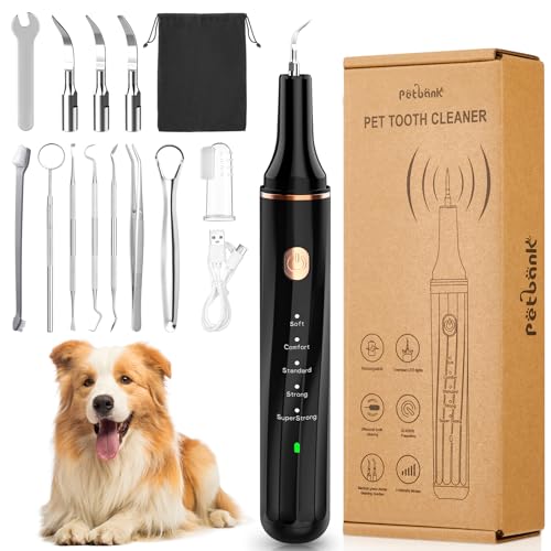 Petbank Limpador de dentes ultrassónico para cão e gato, limpador de dentes para animais de estimação, conjunto de cuidados dentários, limpeza dentária e kit de limpeza para cães e gatos, 5 modos de