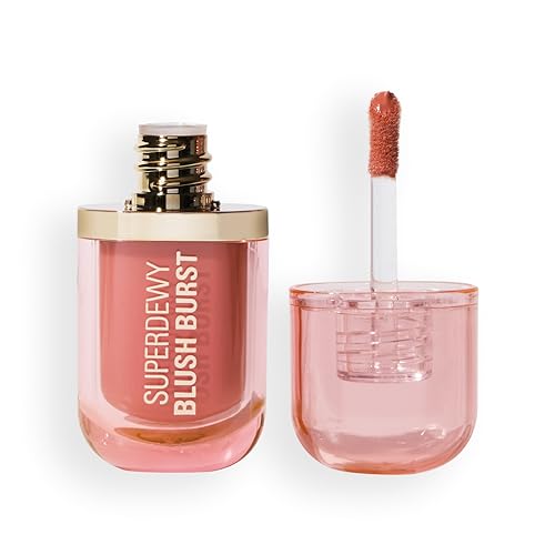 Revolution Superdewy Liquid Blush Burst - Rubor líquido de cobertura buildável para bochechas, fórmula de soro com péptidos e ácido hialurónico vegano, Peach Spritz 4,2 ml