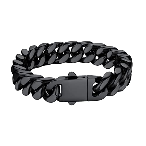 Bestyle Pulseira homem ligações pulseiras de corrente cubana Miami 5/7/9/12 mm largura pulseira cubo Miami aço inoxidável pulseira cúbica corrente 19 cm / 21 cm / 23 cm