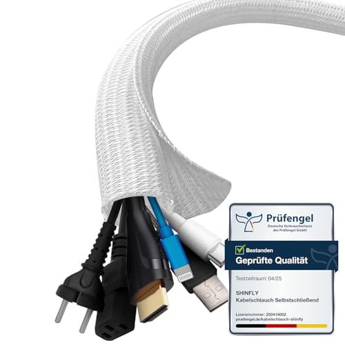 shinfly Organizador de cabos de 13 mm, manga de cabo automático, pega cabos mesa secretária, fecho esconder cobre cabos para TV PC, branco