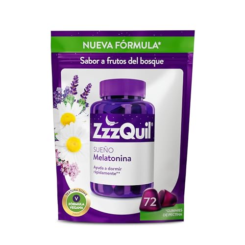 ZzzQuil Sonho, Gummies de melatonina para dormir, com valeriana, camomila, vitamina B6 e lavanda, ajuda a dormir rapidamente, sabor frutas da floresta, nova fórmula vegana, 72 Gummies