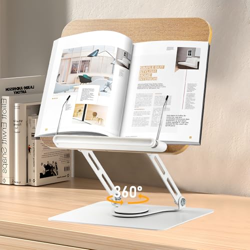 Joyoldelf Atril para livros de madeira - Atril estúdio suporte livros, atril para estudar com base giratória de 360°, apoio atril leitura a ler, Book Holder repousa livros atril de mesa - branco