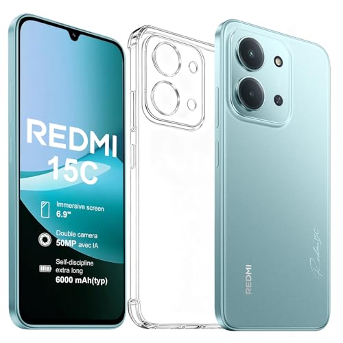 XIAOMI Redmi 15C Smartphone 4+128 GB ecrã de 6,9" de 120 Hz câmara IA de 50 MP bateria de 6000 mAh carregamento rápido de 33 W processador Octa-Core verde menta (com capa)