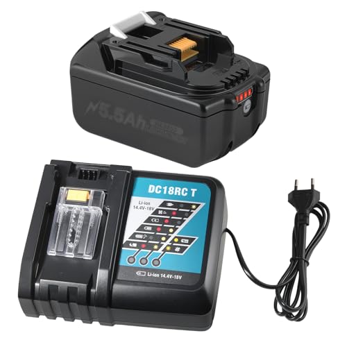 Bateria de substituição para Makita de 18 V e 5,5 Ah, com carregador BL1860B, BL1850, BL1840B, LXT400 | DC18RC 3 A, carregamento rápido, proteção contra sobreaquecimento