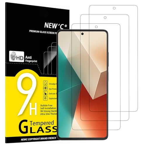 NEW'C 3 peças, protetor de ecrã para Xiaomi Redmi Note 13 5G/4G, vidro temperado anti-riscos, anti-impressões digitais, sem bolhas, dureza 9H, 0,33 mm ultra transparente, ultra resistente
