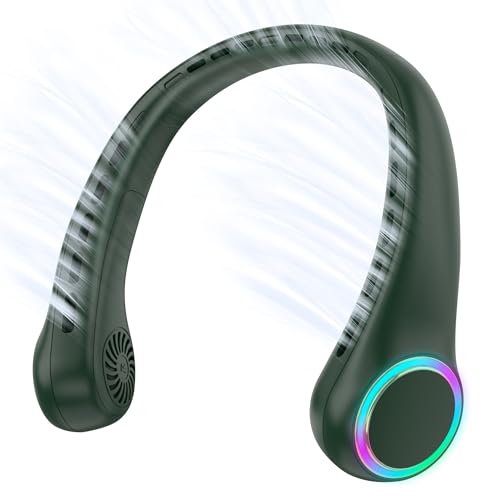 ITSHINY Ventoinha de pescoço, mini ventilador portátil, ventilador pescoço sem pás, ventilador recarregável bateria 4000 mAh com ajustável 3 velocidades luz LED para viagens desporto escritório casa
