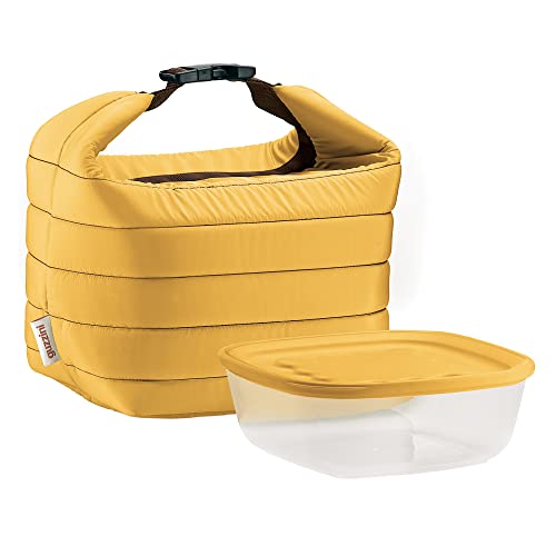 Guzzini Conjunto de sacos térmicos On The Go com caixa de armazenamento de produtos frescos, ocre, saco de 22 x 18 x 22 cm, recipiente de 19,6 x 19,6 x 7 cm, 1400 cc