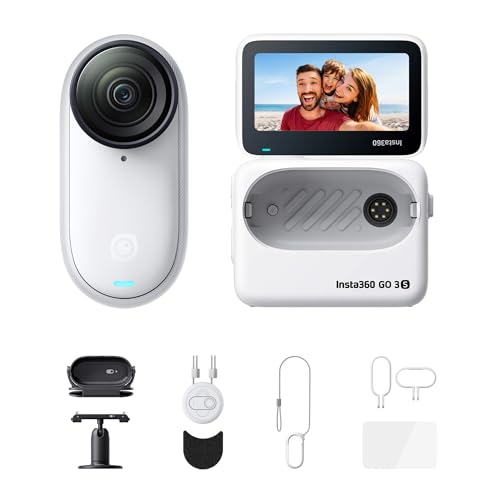 Insta360 GO 3S Pacote de ação - câmara Vlogging 4K, POV mãos livres, monte-a onde quiser, estabilização, 140 min de bateria, impermeável 10 m, edição IA, Apple Find My, Vlog, viagens, branco