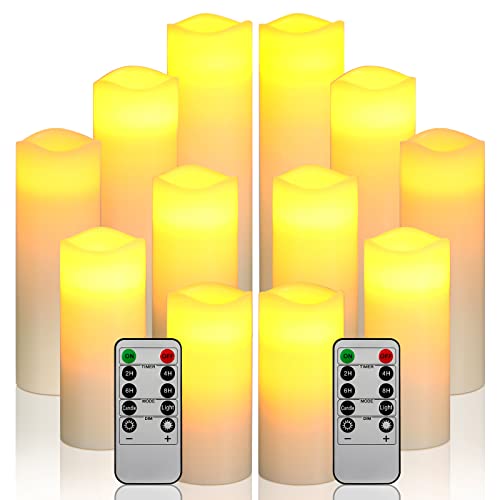 Da by Conjunto de velas LED de 12 sem chama, velas de cera real marfim com temporizador remoto (pilhas não incluídas).