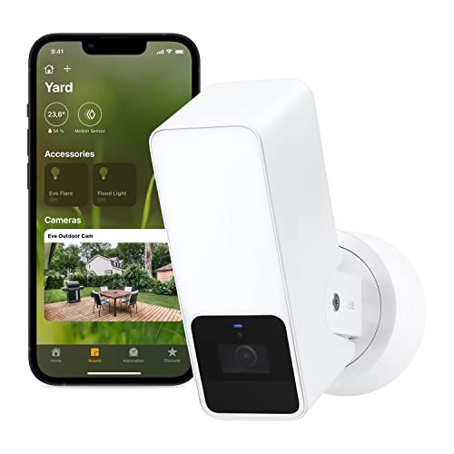 Eve Outdoor CAM (White Edition), câmara segura com holofotes, máxima segurança e privacidade (HomeKit Secure Video), visão noturna, Wi-Fi, sensor de movimento, comunicação bidirecional