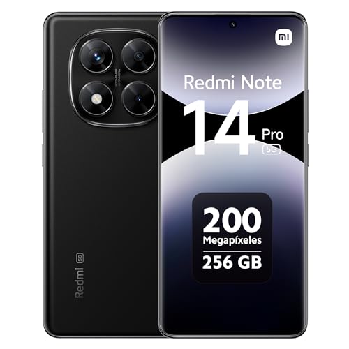 Xiaomi Redmi Note 14 Pro 5G, Smartphone de 8+256 GB, ecrã de 6,67" AMOLED FHD+ 120Hz, MediaTek Dimensity 7300-Ultra, câmara de 200 MP, 5110 mAh, carregador não incluído, preto (verde São ES)