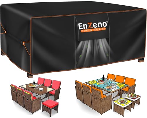 Enzeno Capa mesa exterior impermeável, capa para móveis de exterior impermeável, 180 x 120 x 74 cm, conjunto de jardim exterior aplicável a mesa e cadeiras, anti-vento, anti-UV