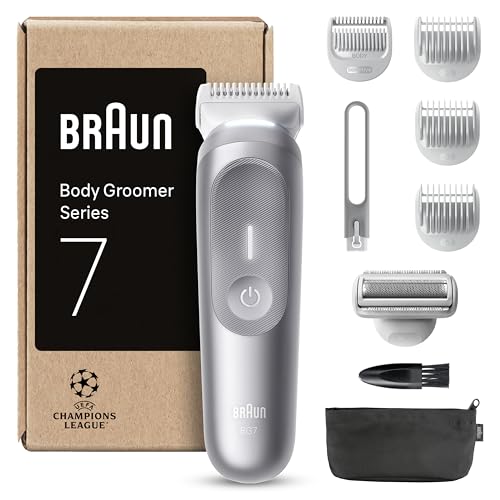 Braun Aparador corporal Series 7 BG7555, máquina de barbear corporal homem para peles sensíveis, 8 acessórios de borracha, 100 min de automonomia, recorte e barbear, resistente à água, cinzento
