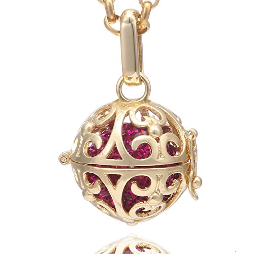 Morella Colar de aço inoxidável dourado 70 cm com pingente dourado ornamento e bola de ressonância de zircónia para senhoras em saco para jóias