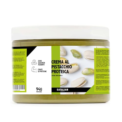 EATALIAN by AMZ BETTER Creme proteico de pistácio, creme delicioso para espalhar com um sabor doce e único, com 94 g de proteínas, ideal para pão, excelente para chocolate de Dubai, 500 g Made in
