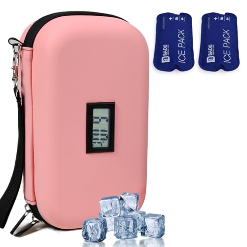 HIMDUZE - Capa de viagem com refrigerador de insulina, aprovada pela TSA portátil com isolamento para diabéticos com visualização de temperatura do termómetro, organizador de medicamentos, rosa,, Rosa