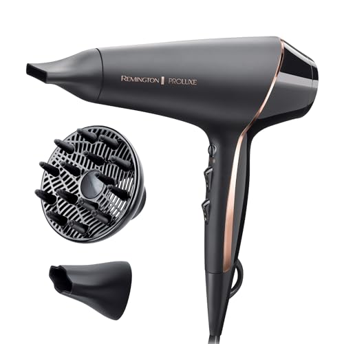 Remington Secador de cabelo profissional PROluxe Midnight Edition - 2400 W, iónico, tecnologia OPTIHeat, sem crespamento, motor AC, difusor e concentrador, 3 temperaturas, 2 velocidades - AC9140B