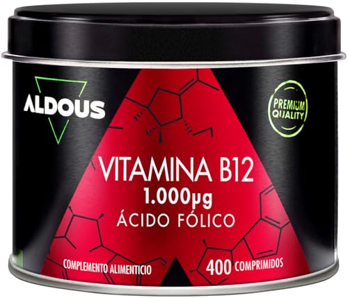 Vitamina B12 vegana e ácido fólico, 400 comprimidos para mais de 1 ano - vitamina B12 1000 mcg 400 mcg ácido fólico, para cansaço e fadiga - sistema imunitário e defesas - ALDOUS