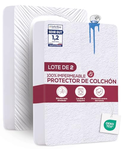Utopia Bedding Protetor de colchão impermeável, certificação Oeko-Tex capa de colchão, cobertura de colchão respirável, elástico em todo o contorno (branco, 180 x 200 x 40 cm (embalagem de 2))