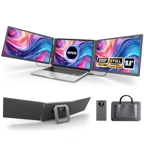 KEFEYA 15,6" Monitor para portátil com Power Bank de 120% sRGB Laptop Screen Extender FHD 1080P ecrã portátil Plug and Play compatível com Mac (M1-M4), Windows, Chrome para 13-17" computador portátil