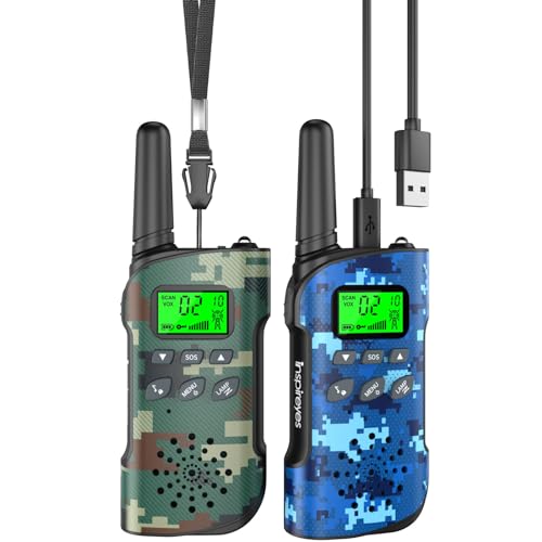 Inspireyes Walkie Talkie crianças recarregável, 48 horas de tempo de trabalho, 3 quilómetros de longo alcance, presentes de aniversário, brinquedos ao ar livre para crianças dos 3 aos 12 anos,