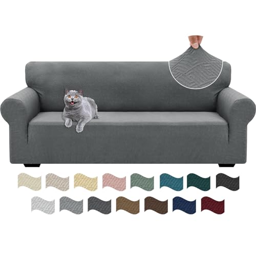 Ystyle Capa para sofá de 3 lugares ajustável, capas para sofá elástico, capa de sofá anti-gatos cães, sofá cover com apoios de braços, Jacquard capas cobertura sofá antiderrapante lavável, cinzento