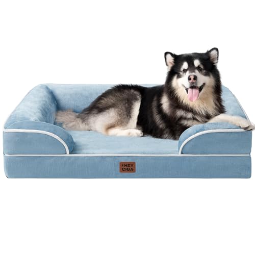 EHEYCIGA Cama extra grande, 132 x 104 x 20 cm, XXL colchão cão impermeável lavável com espuma viscoelástica, sofá cão ortopédica removível, azul