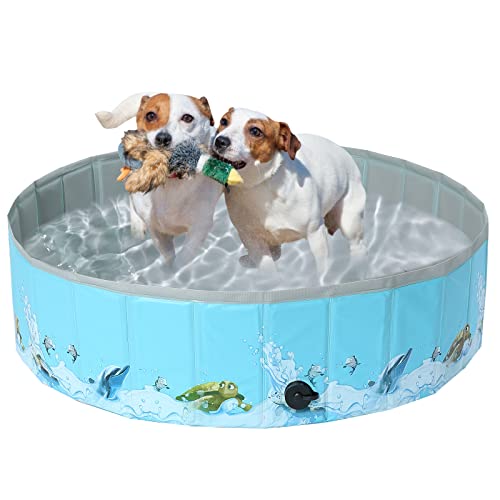 COMSLE Piscina para cães grandes, piscina dobrável cães antiderrapante e resistente ao desgaste, banheira para cães PVC 80 cm / 120 cm/ 160 cm, Dog Pool, oceano
