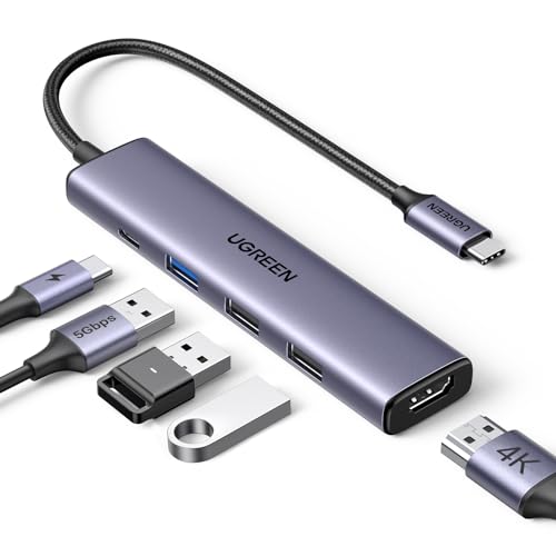 UGREEN Revodok 105 Hub USB C HDMI 4K Adaptador tipo C 5 em 1, com carregamento compatível com MacBook Pro Air M3 M2 M1, iPad, iPhone 16 Plus Max, Galaxy S24 Ultra, Surface