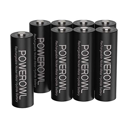 Pilhas recarregáveis AA, POWEROWL de alta capacidade 2800 mAh 1,2 V NI-MH AA pilha recarregável baixa auto-descarga para equipamentos domésticos, recarga de 8 peças, 1200 ciclo)