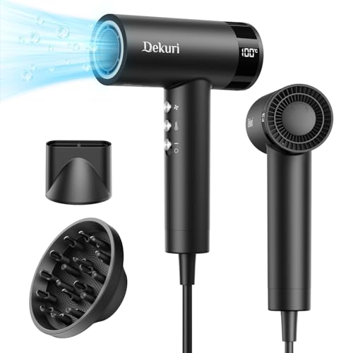 Dekuri Secador de cabelo, motor de alta velocidade de 110.000 RPM para secagem rápida, 200 milhões de íons, secador leve e silencioso para mulheres e homens, com magnético e difusor, preto