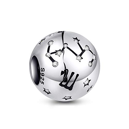 NINGAN Encantos de aniversário de 12 signos do zodíaco - encantos de prata esterlina 925 ajuste pulseira & colar - presentes de aniversário ideais para mulheres e amigos